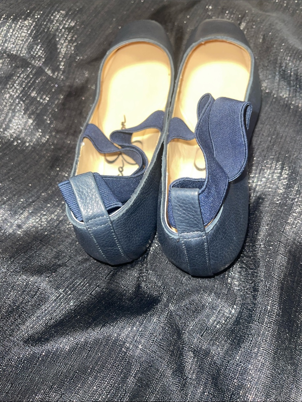 Navy Leather Square-Toe Ballet Flats with Ribbon Strap - Picture 3 of 4